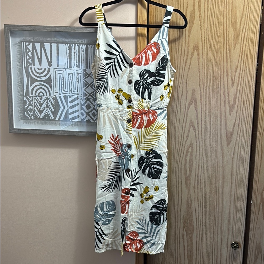 Tropical Print Sleeveless Midi Dress